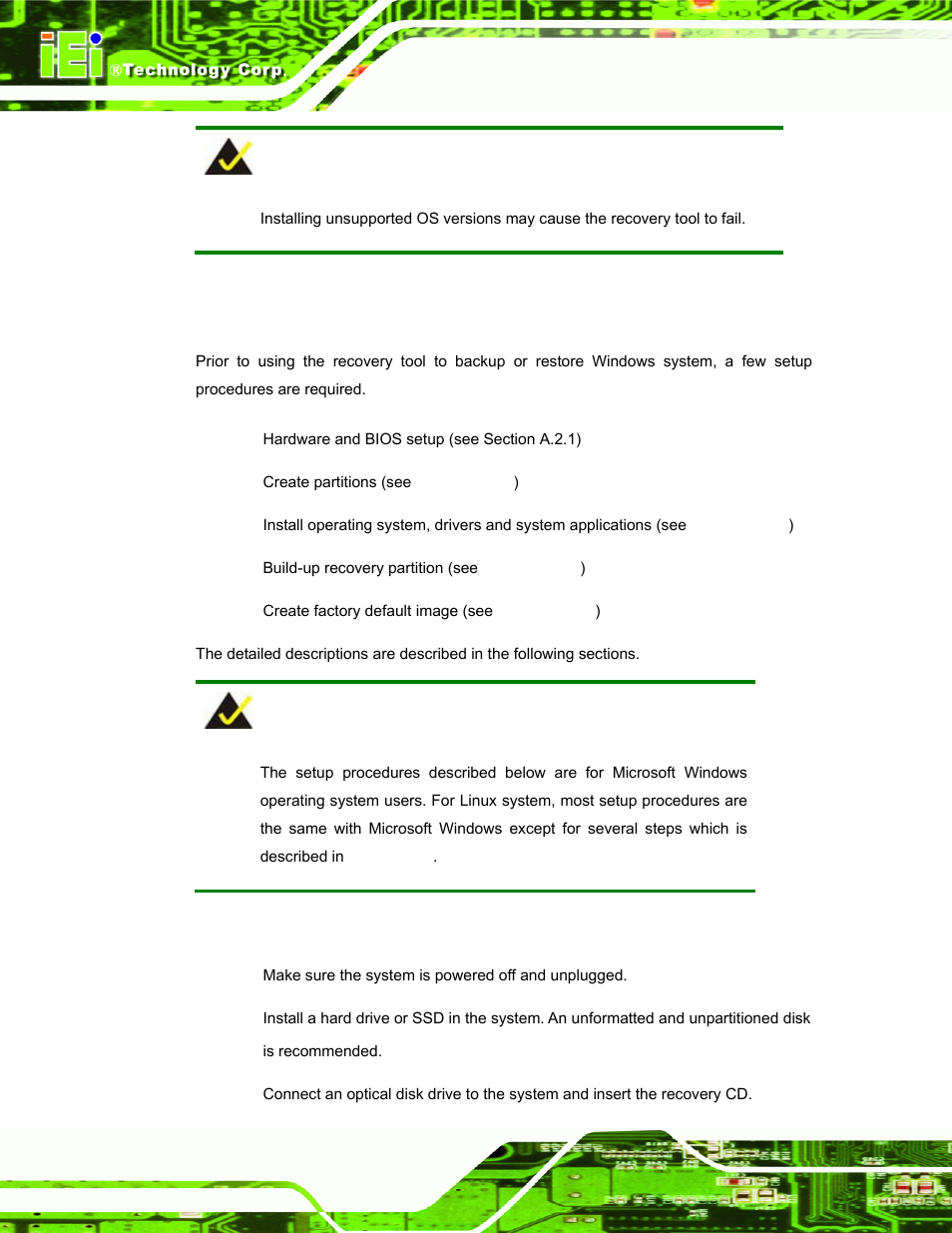 A.2 setup procedure for windows, A.2.1 hardware and bios setup, Etup | Rocedure for, Indows | IEI Integration uIBX-200-VX800 v2.10 User Manual | Page 82 / 116