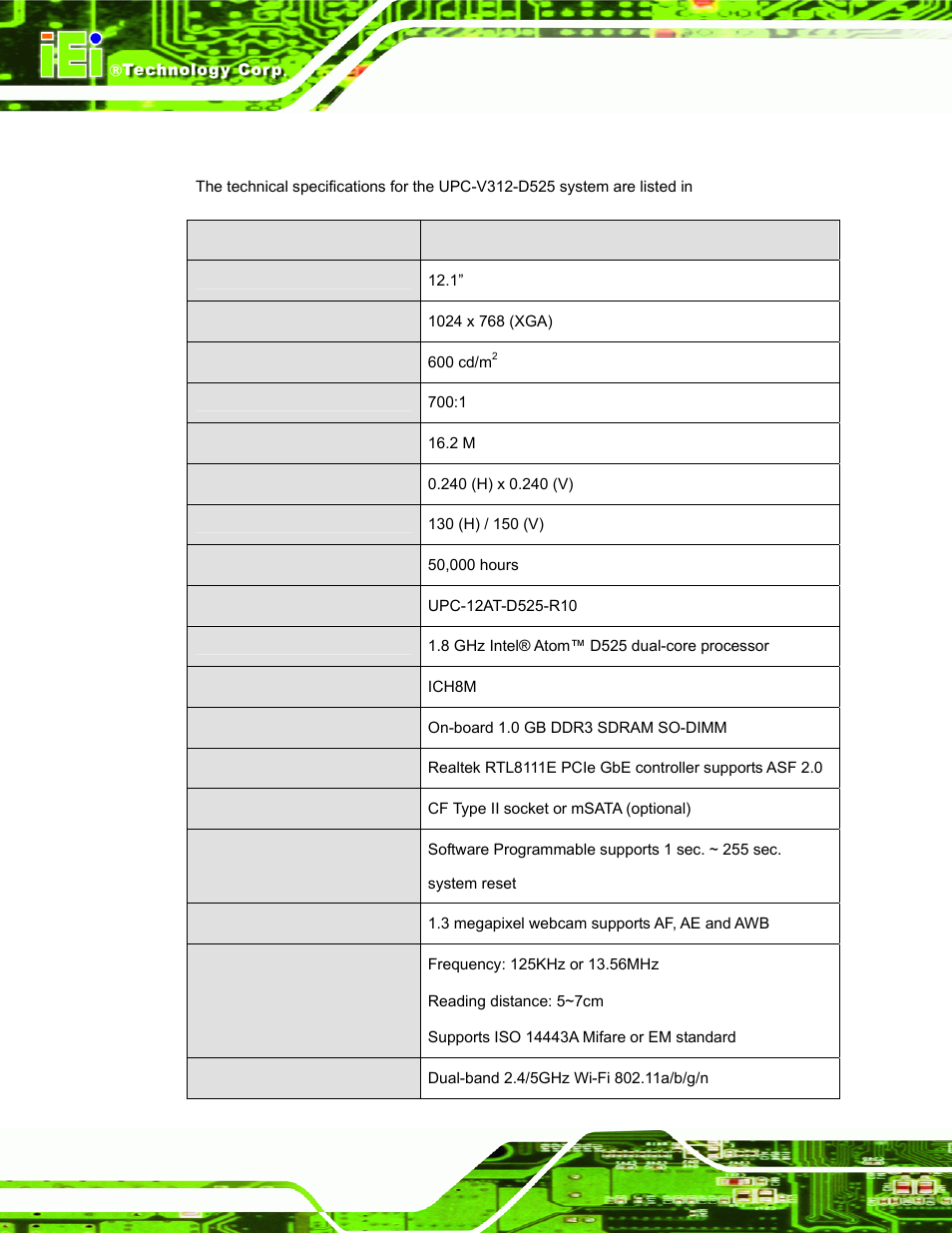 6 specifications, Pecifications | IEI Integration UPC-V312-D525 v1.02 User Manual | Page 26 / 176