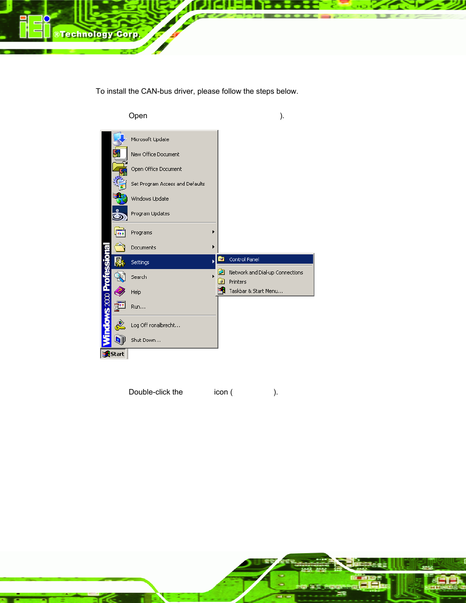 9 can-bus driver installation, River, Nstallation | Figure 5-35: windows control panel | IEI Integration UPC-V312-D525 v1.10 User Manual | Page 115 / 175