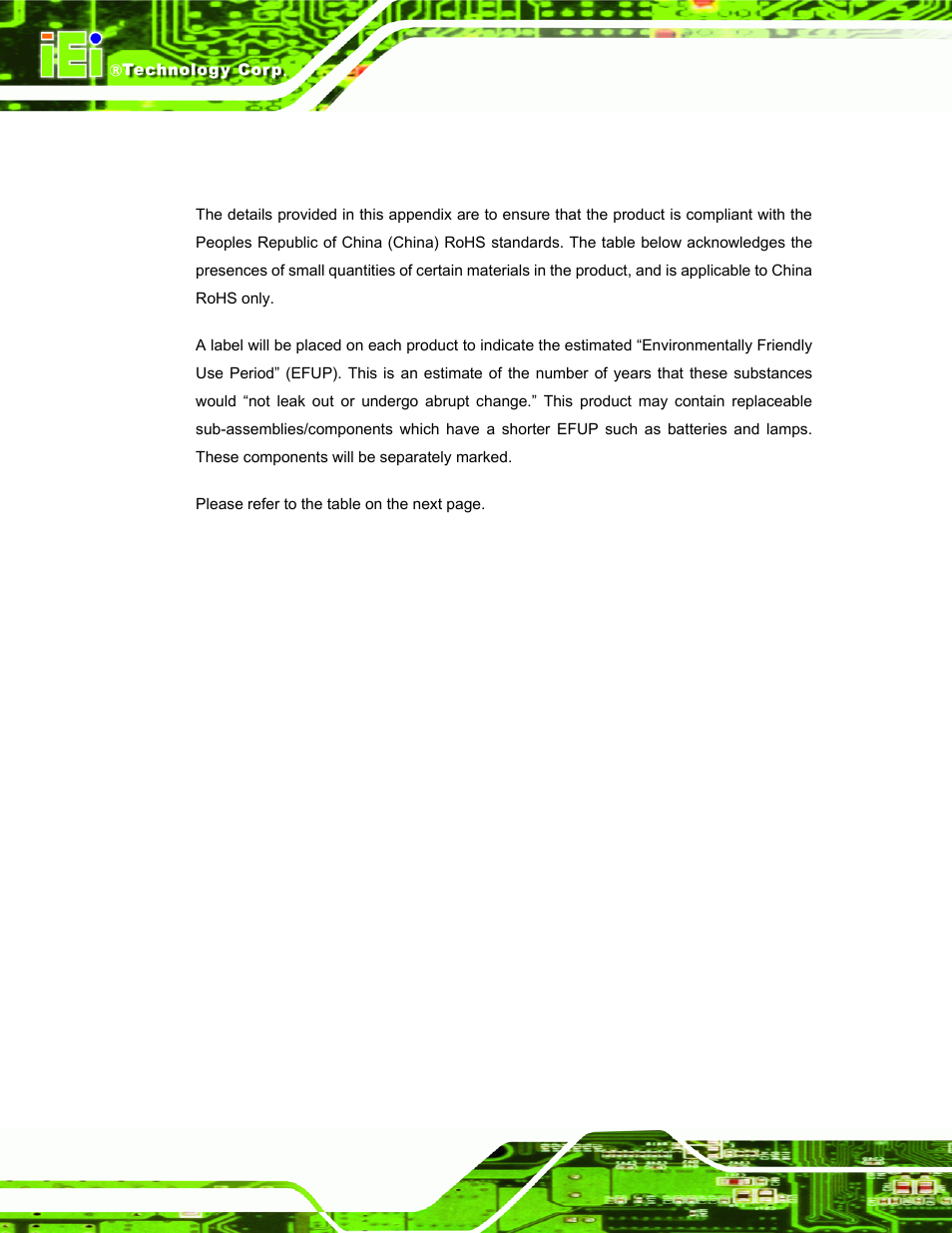 Azardous, Aterial, Isclosure | Able for, Roducts, Ertified as, Ompliant, Nder, 2002/95/ec, Ithout | IEI Integration UPC-V312-D525 v1.10 User Manual | Page 173 / 175