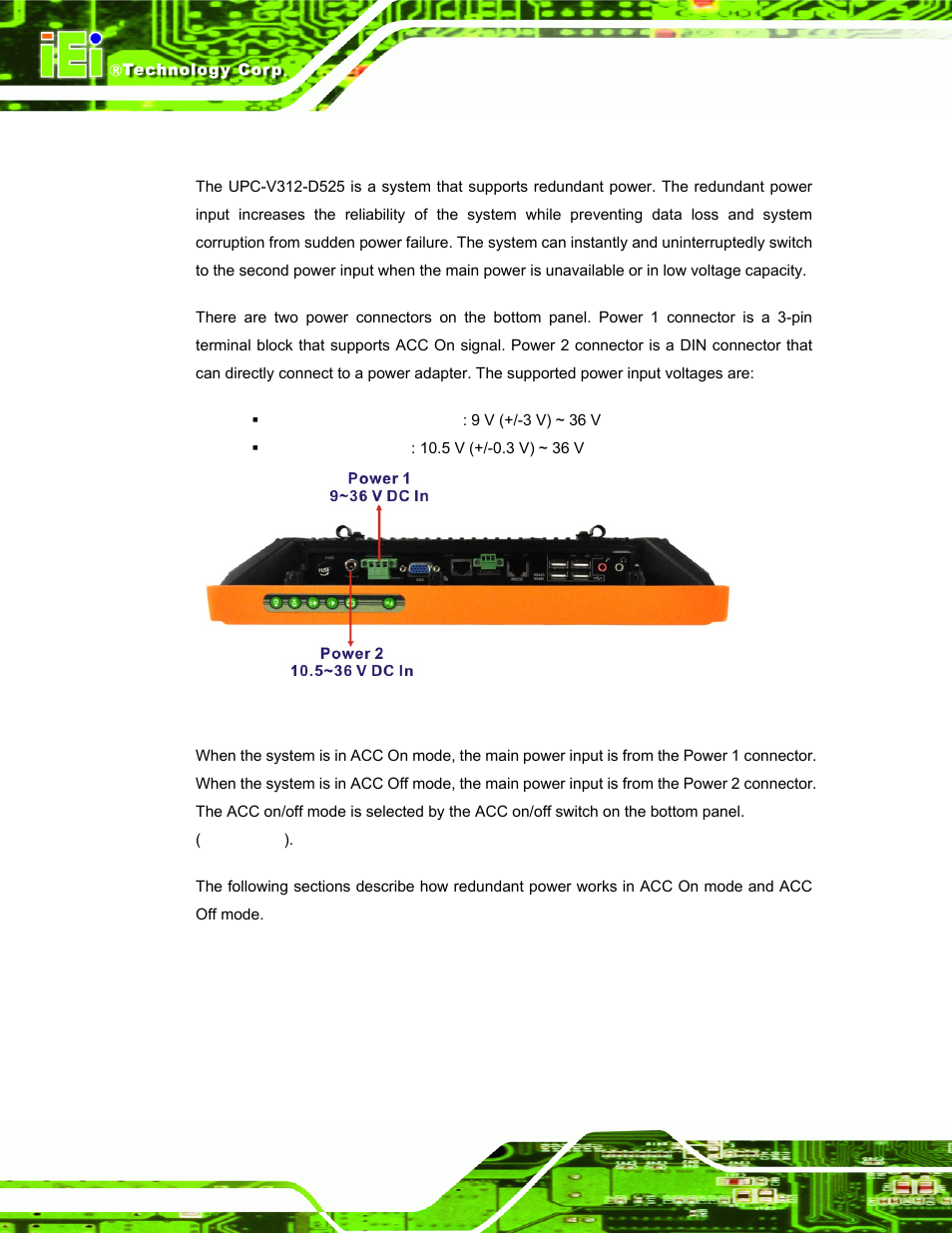 8 redundant power, Edundant, Ower | Figure 3-34: power connectors | IEI Integration UPC-V312-D525 v1.10 User Manual | Page 57 / 175