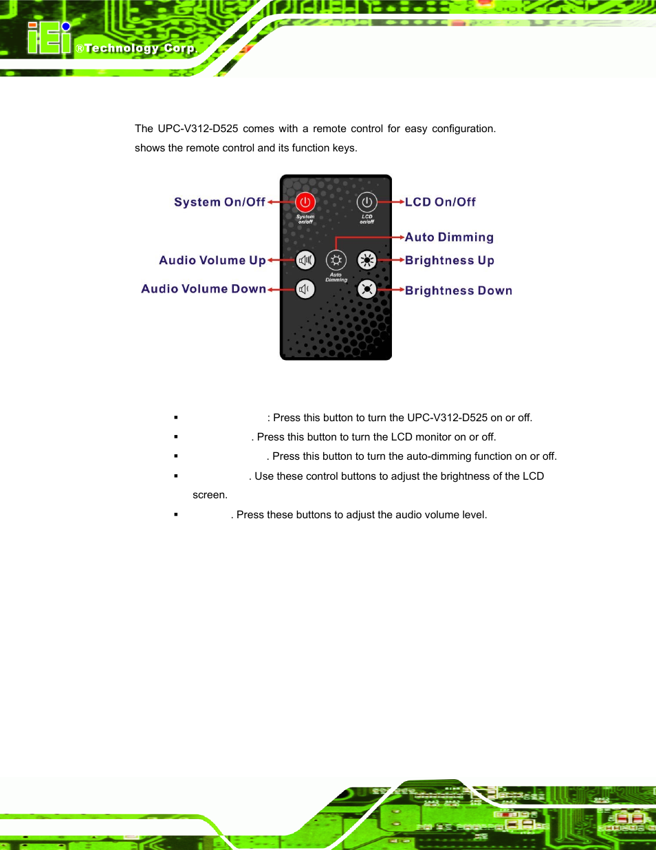 9 remote control, Emote, Ontrol | Figure 3-43: remote control | IEI Integration UPC-V312-D525 v1.10 User Manual | Page 63 / 175