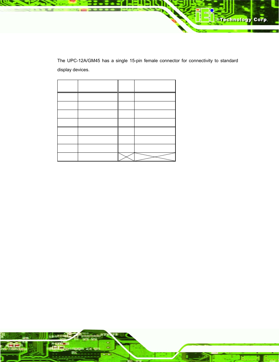 A.6 vga connector | IEI Integration UPC-12AH_GM45 v1.00 User Manual | Page 133 / 147