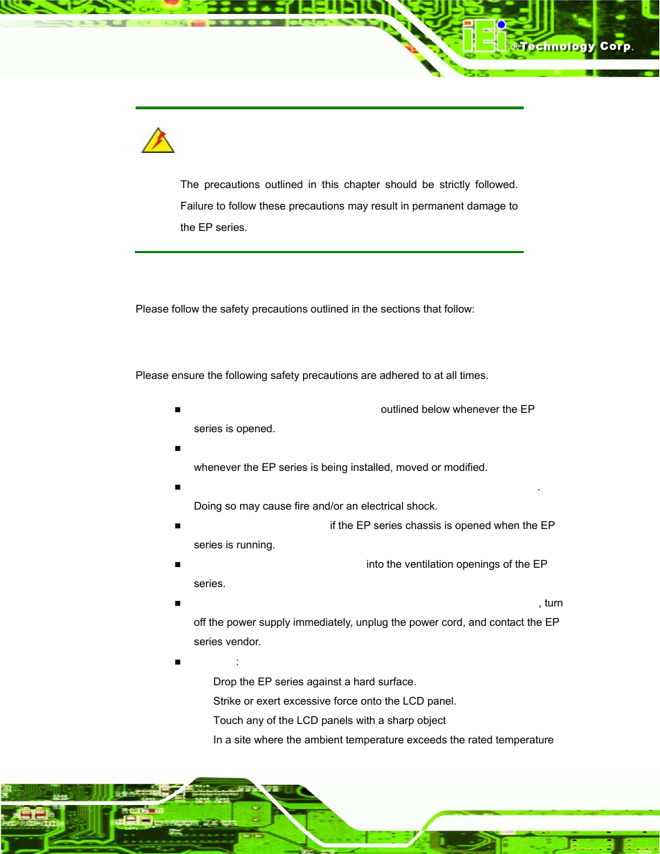 B.1 safety precautions, B.1.1 general safety precautions | IEI Integration UPC-12AH_GM45 v1.00 User Manual | Page 135 / 147