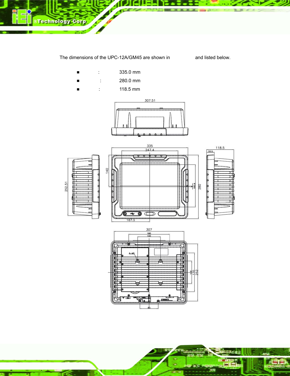 1 dimensions | IEI Integration UPC-12AH_GM45 v1.00 User Manual | Page 26 / 147