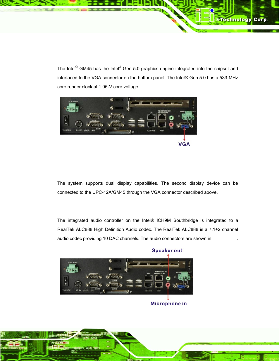 6 graphics, 1 intel® gm45 integrated graphics engine, 2 dual-display | 7 audio | IEI Integration UPC-12AH_GM45 v1.00 User Manual | Page 33 / 147