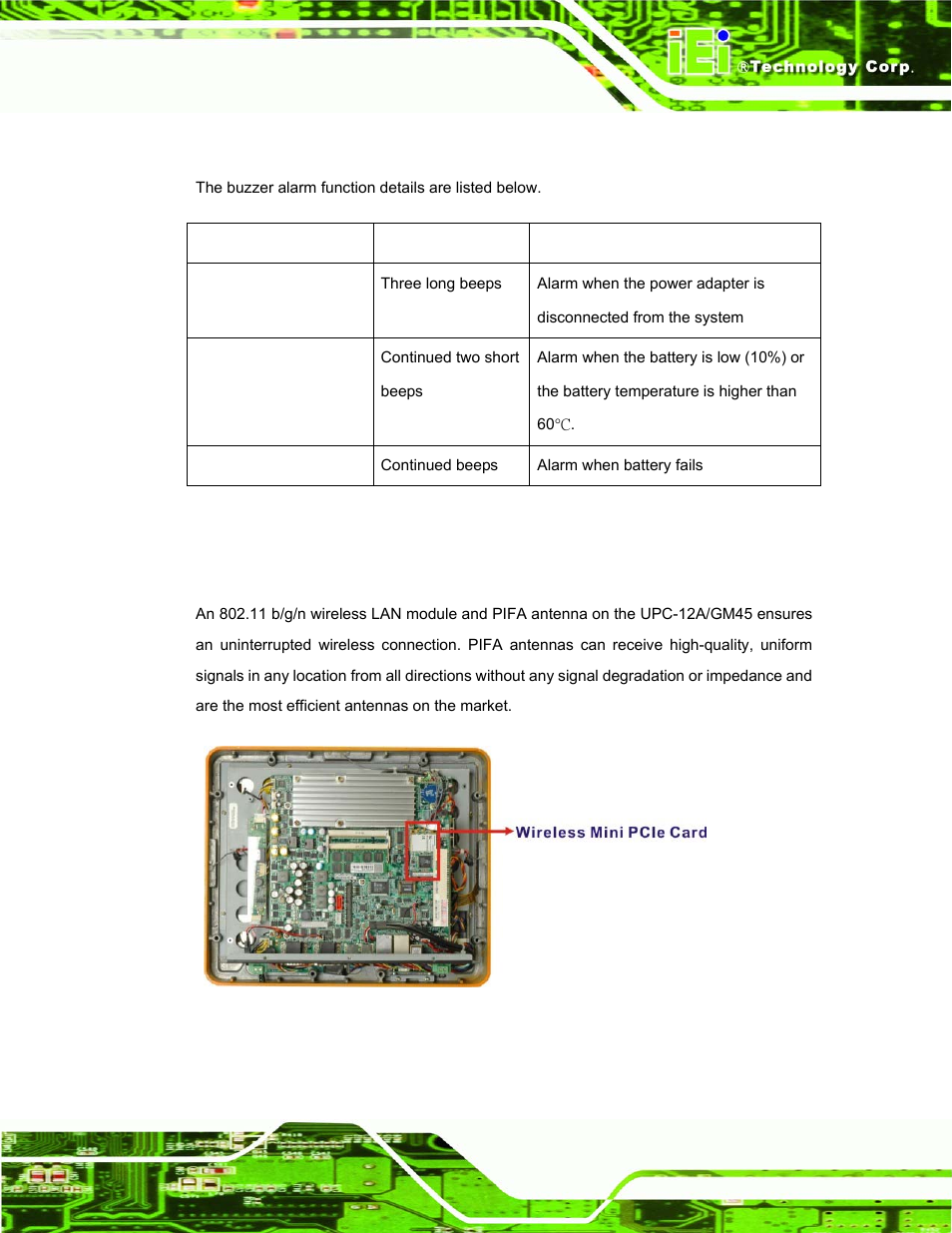 7 buzzer alarm, 9 wireless ethernet | IEI Integration UPC-12AH_GM45 v1.00 User Manual | Page 39 / 147