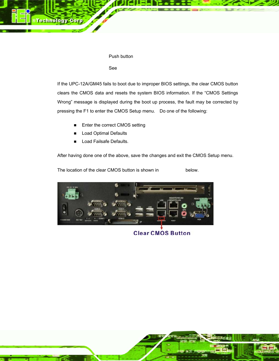 6 clear cmos button | IEI Integration UPC-12AH_GM45 v1.00 User Manual | Page 60 / 147