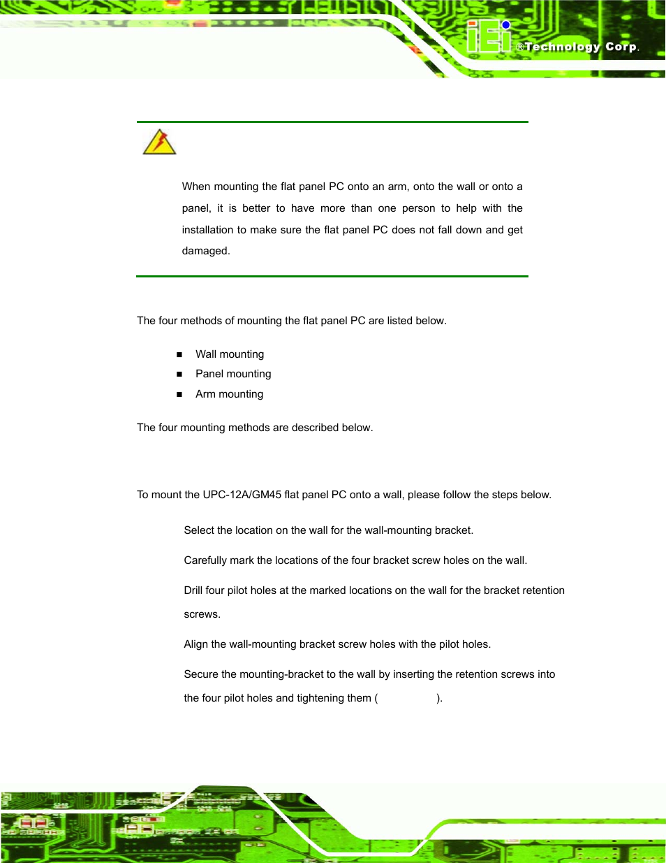 11 mounting the system, 1 wall mounting | IEI Integration UPC-12AH_GM45 v1.00 User Manual | Page 61 / 147