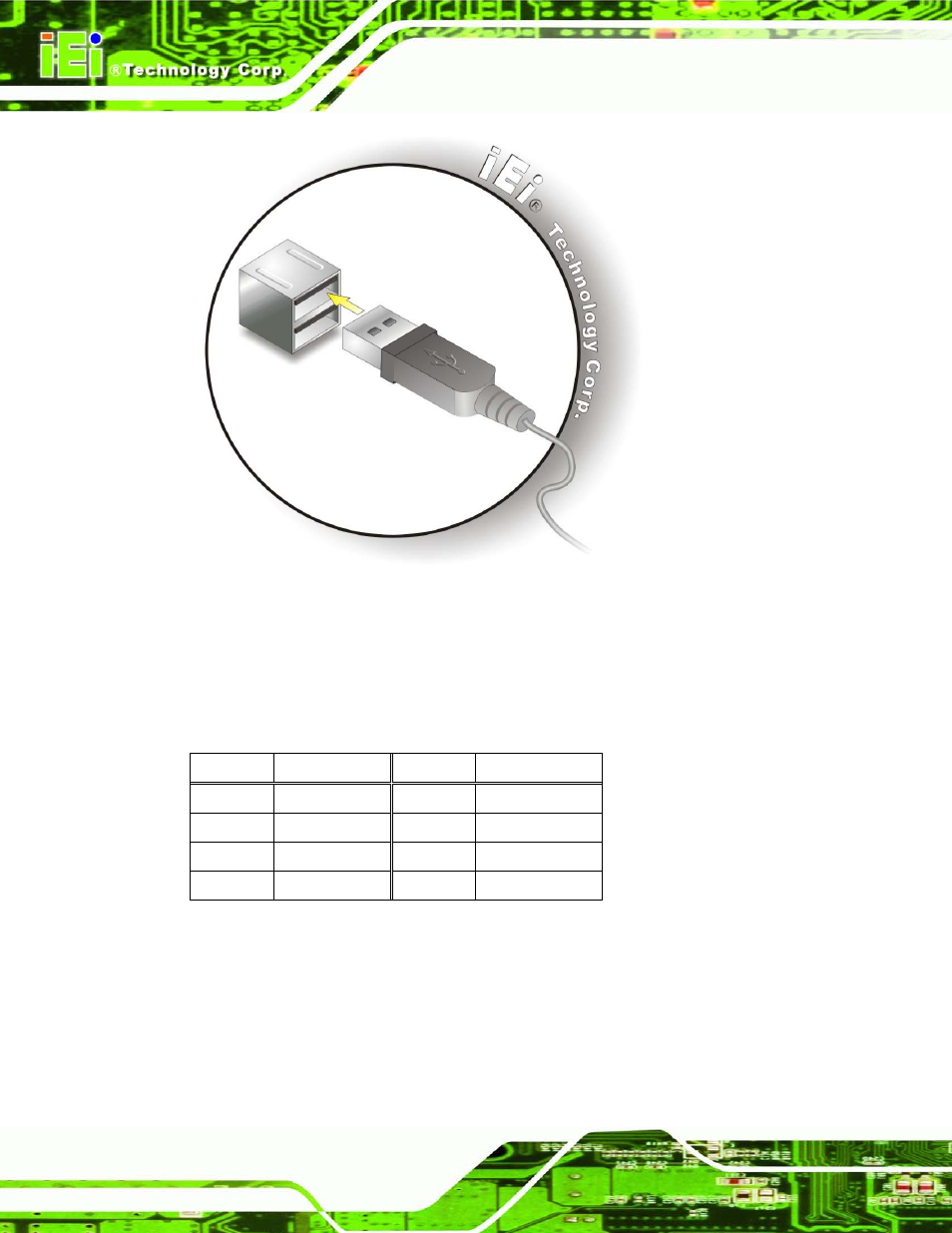 13 vga connector, Figure 3-33: usb device connection, Table 3-8: usb port pinouts (usb 2.0) | Ee figure 3-33 | IEI Integration UPC-V315-NM70 User Manual | Page 51 / 148