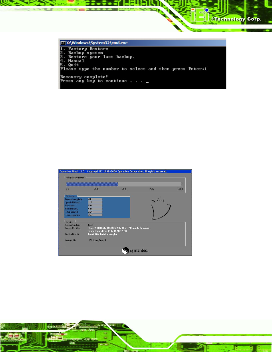 B.5.2 backup system, Figure b-35: recovery complete window, Figure b-36: backup system | IEI Integration UPC-V315-QM77 User Manual | Page 126 / 148