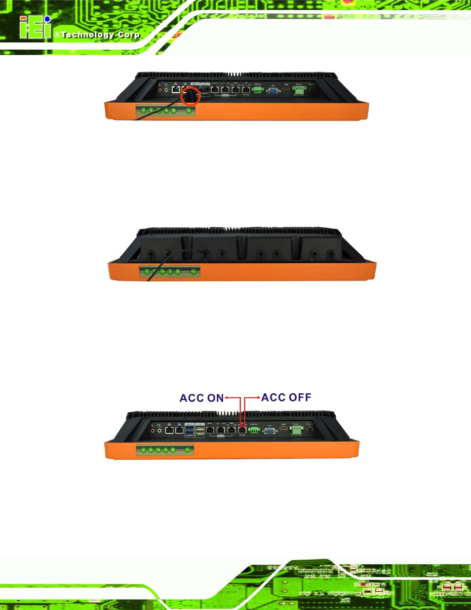 2 acc mode selection, 3 at/atx power mode selection, Figure 3-17: rubber gasket and cable | Figure 3-19: acc mode switch | IEI Integration UPC-V315-QM77 User Manual | Page 43 / 148