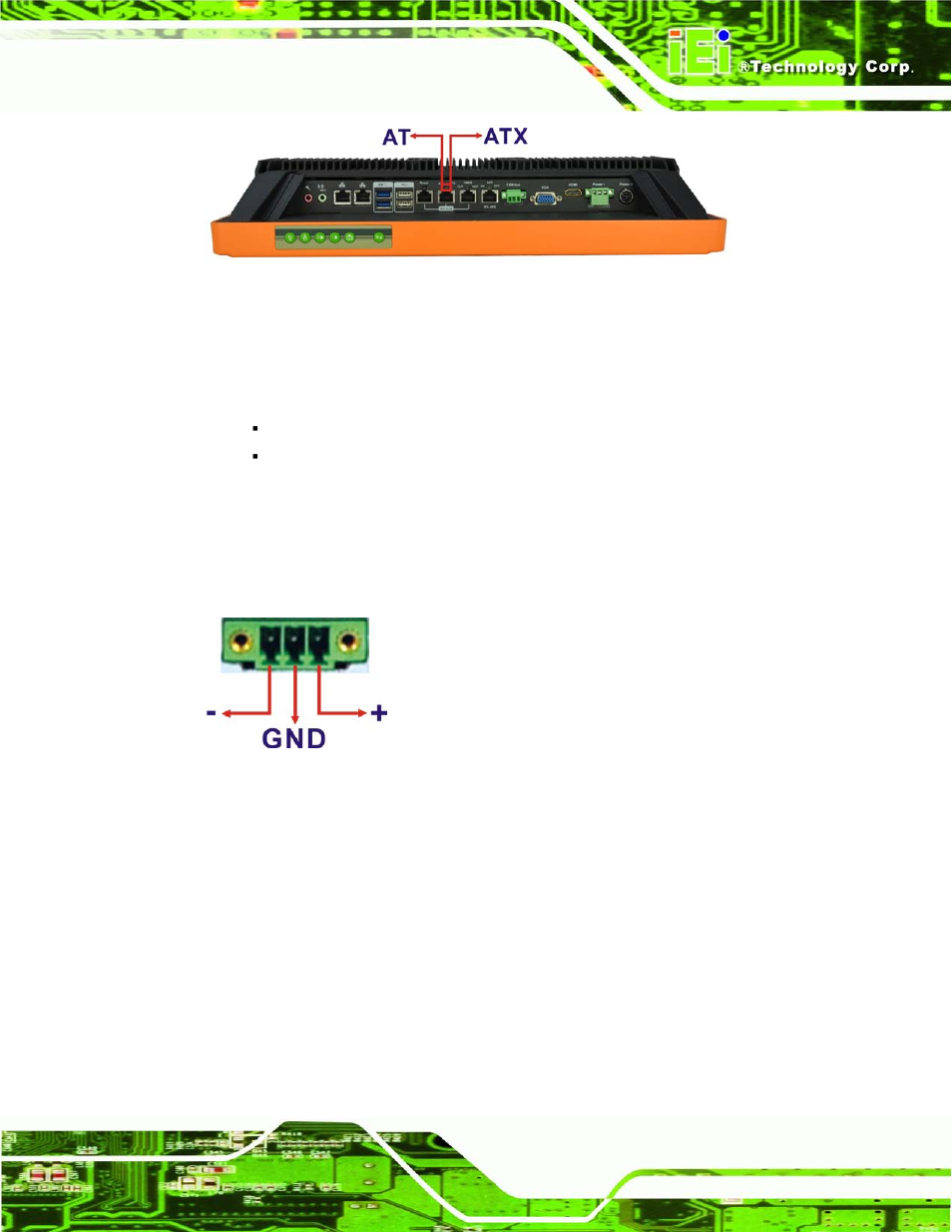 4 audio connectors, 5 can-bus terminal block, 6 hdmi connector | Figure 3-20: at/atx power mode switch, Figure 3-21: can-bus terminal block pinouts | IEI Integration UPC-V315-QM77 User Manual | Page 44 / 148