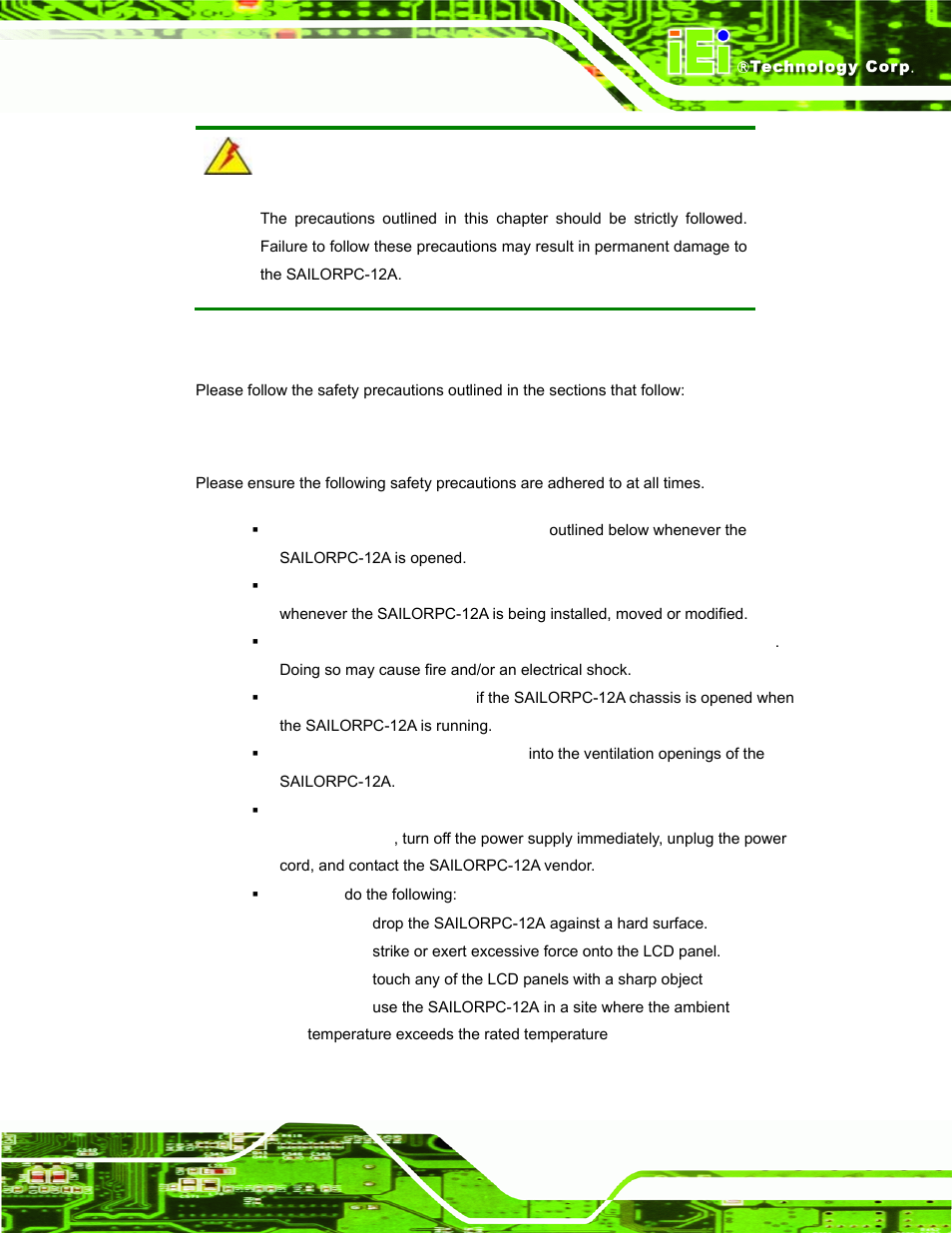 B.1 safety precautions, B.1.1 general safety precautions, Afety | Recautions | IEI Integration S12A v3.00 User Manual | Page 101 / 118
