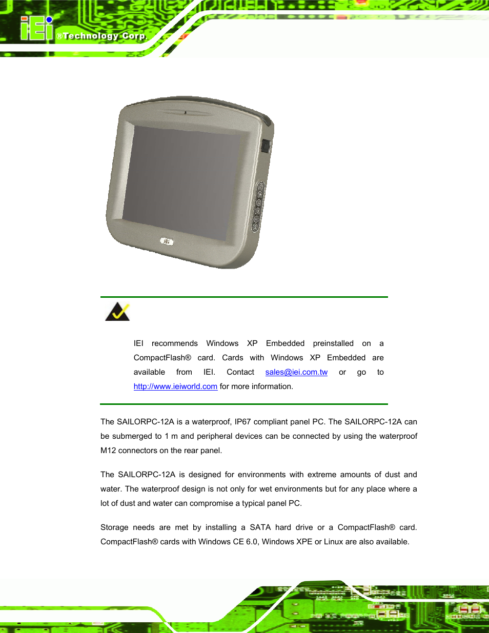 1 overview, Verview, Figure 1-1: sailorpc-12a | IEI Integration S12A v3.00 User Manual | Page 12 / 118