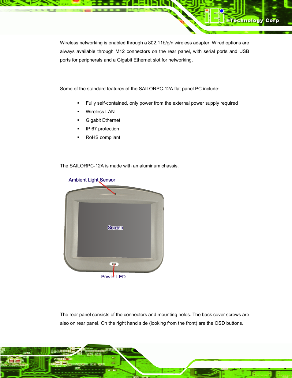 2 features, 3 front panel, 4 rear panel | Eatures, Ront, Anel, Figure 1-2: front panel | IEI Integration S12A v3.00 User Manual | Page 13 / 118