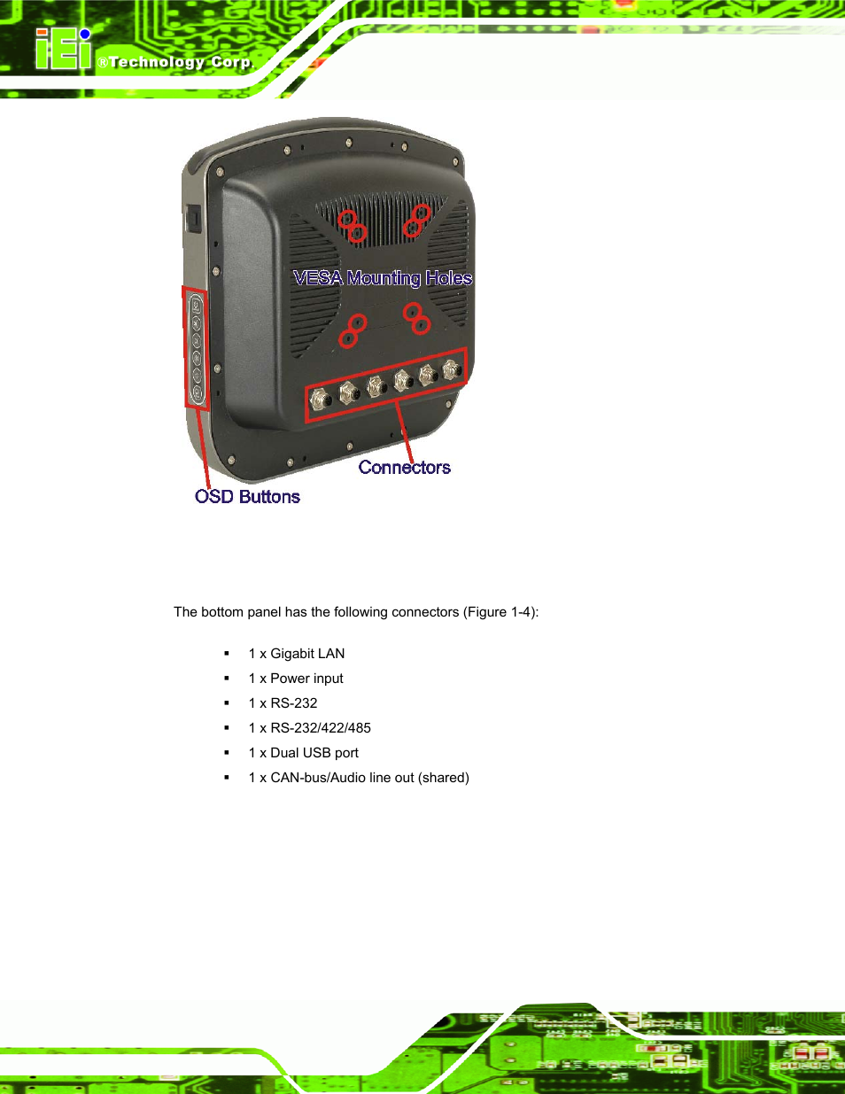 5 connectors, Onnectors, Figure 1-3: rear panel | IEI Integration S12A v3.00 User Manual | Page 14 / 118