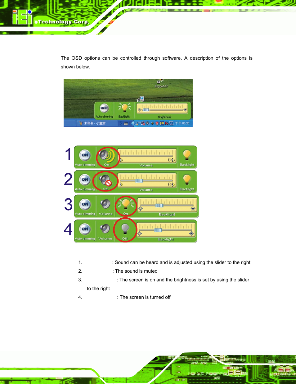 2 osd software, Oftware, Figure 4-2: osd software | Figure 4-3: osd software | IEI Integration S12A v3.00 User Manual | Page 44 / 118