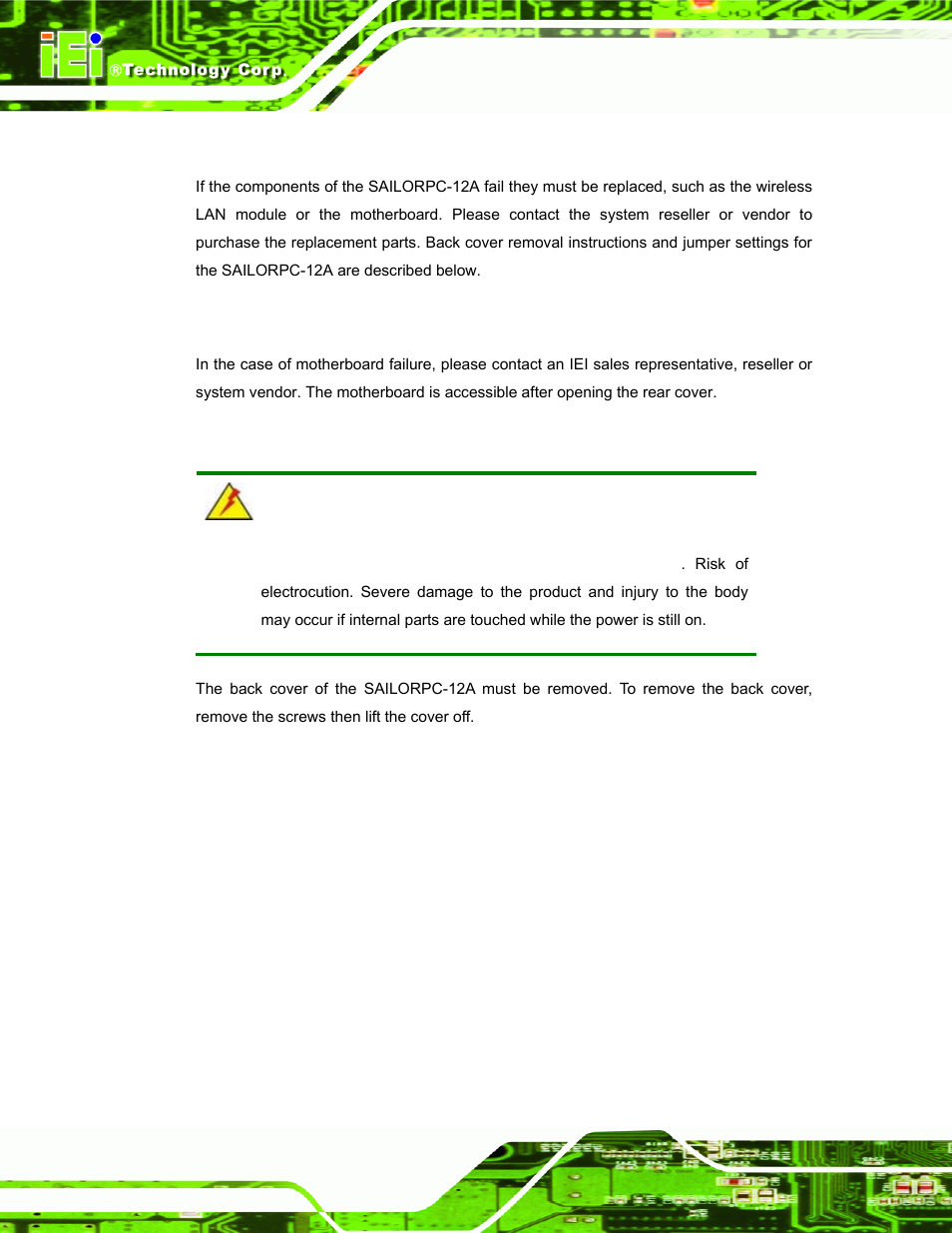 1 system maintenance introduction, 2 motherboard replacement, 3 cover removal | Ystem, Aintenance, Ntroduction, Otherboard, Eplacement, Over, Emoval | IEI Integration S12A v3.00 User Manual | Page 90 / 118