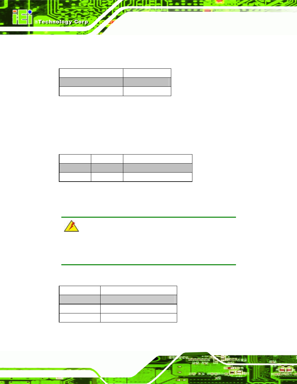 3 com5 d-sub pinout selection (j4), 4 com5 termination resistors (j5, j6), 7 lcd voltage settings (jp9) | Table 4-14: com5 rs-422/485 tx select, Table 4-15: com5 rs-422/485 tx select, Table 4-16: lcd voltage settings, 7 lcd voltage settings (jp9) warning | IEI Integration PPC-5xxx-9455 v1.00 User Manual | Page 64 / 198