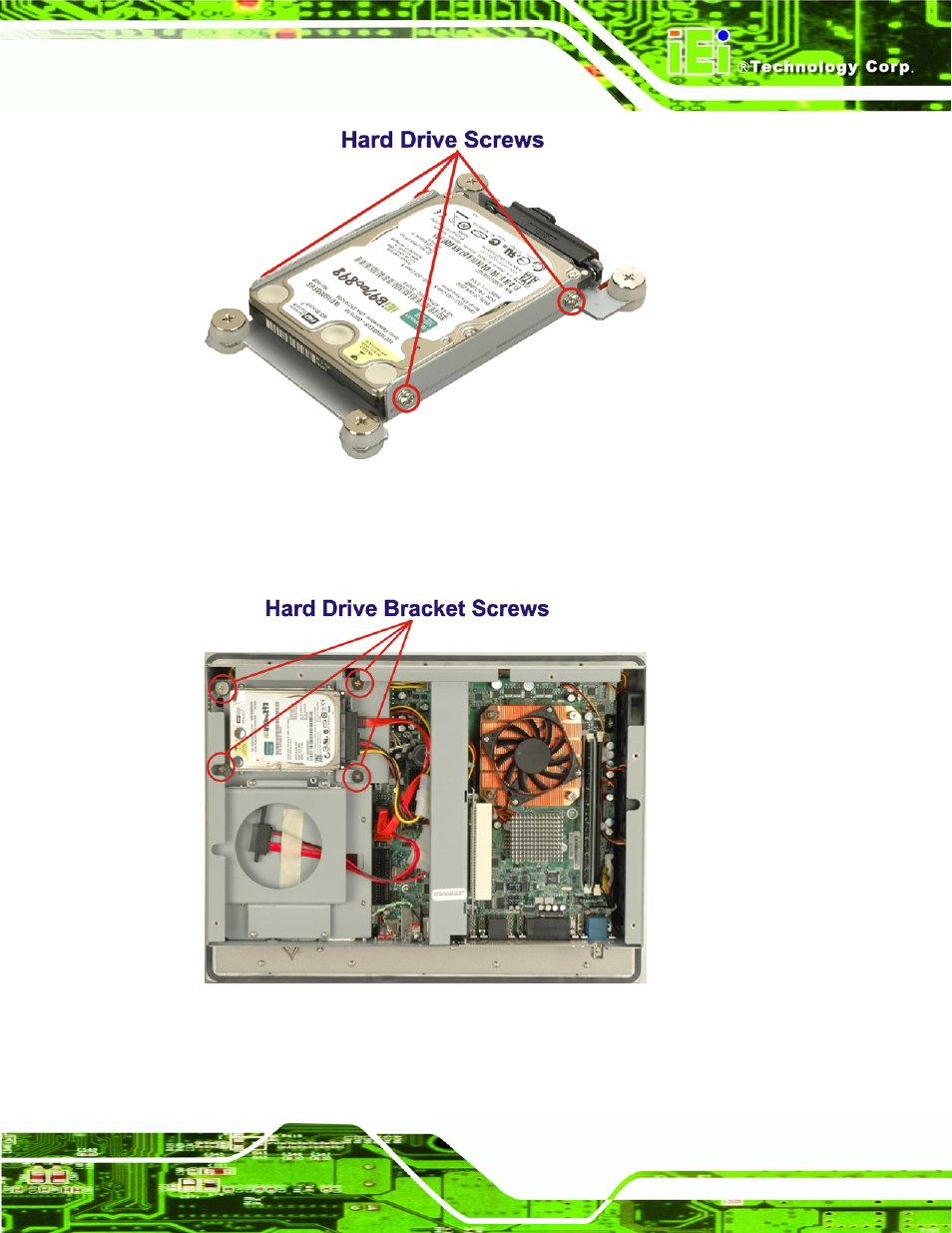 Figure 4-4: hdd retention screws, Figure 4-5: hdd retention screws | IEI Integration PPC-5xxx-9455 v1.00 User Manual | Page 67 / 198