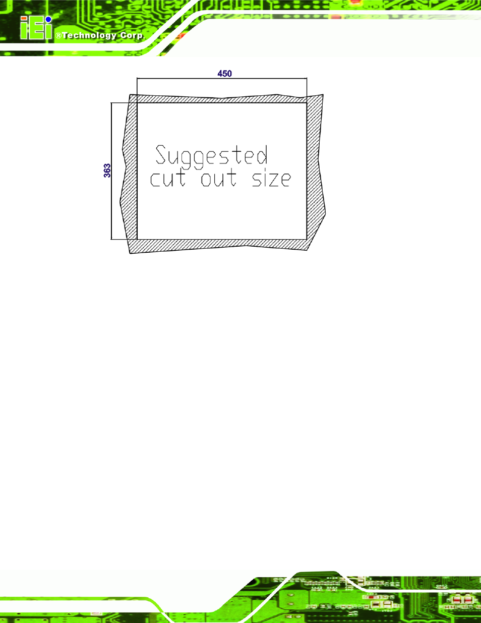 Figure 4-20: 19” panel cutout dimensions | IEI Integration PPC-5xxx-9455 v1.00 User Manual | Page 78 / 198