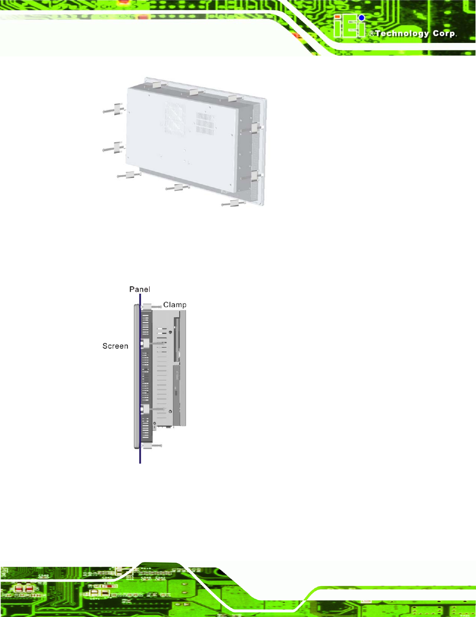 3 rack and cabinet installation, Figure 4-21: panel mounting clamp positions | IEI Integration PPC-5xxx-9455 v1.00 User Manual | Page 79 / 198