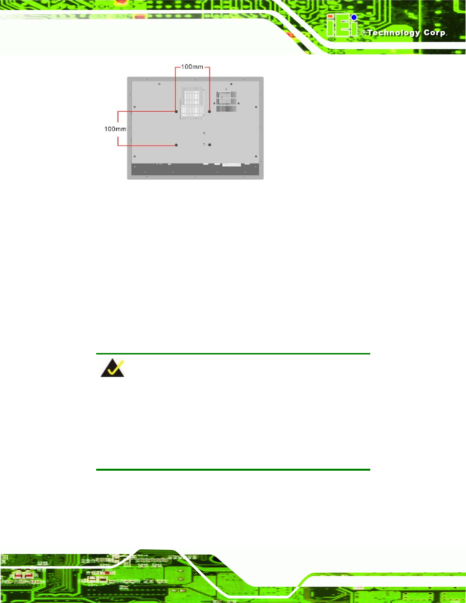 8 external peripheral interface connectors, 1 lcd panel connection, 2 ethernet connection | Xternal, Eripheral, Nterface, Onnectors, Figure 4-23: arm mount retention screw holes | IEI Integration PPC-5xxx-9455 v1.00 User Manual | Page 81 / 198