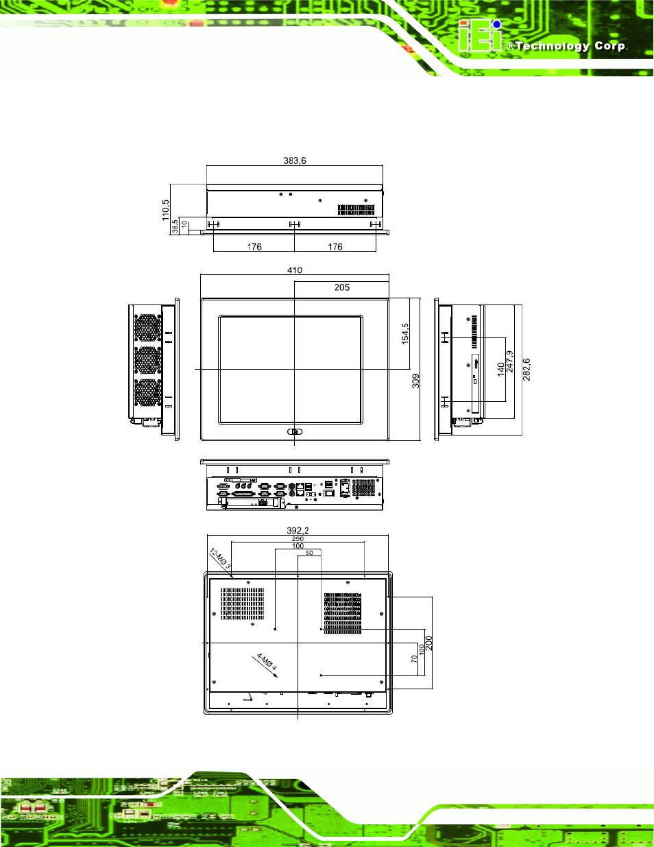 1 ppc-5150a-g41 dimensions, Figure 2-1: ppc-5150a-g41 dimensions (units in mm) | IEI Integration PPC-WIDS-51xxA-G41 User Manual | Page 29 / 152