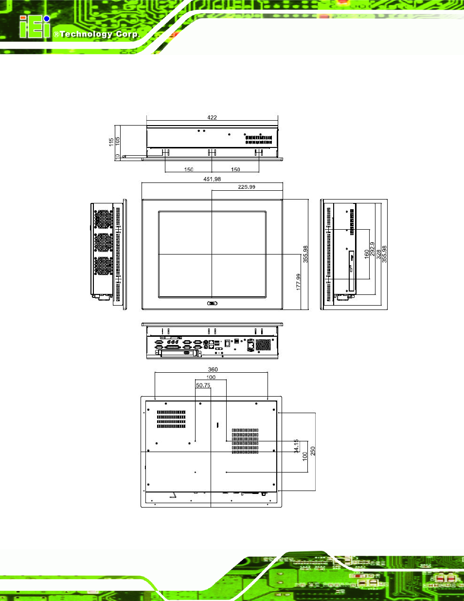 2 ppc-5170a-g41 dimensions, Figure 2-2: ppc-5170a-g41 dimensions (units in mm) | IEI Integration PPC-WIDS-51xxA-G41 User Manual | Page 30 / 152