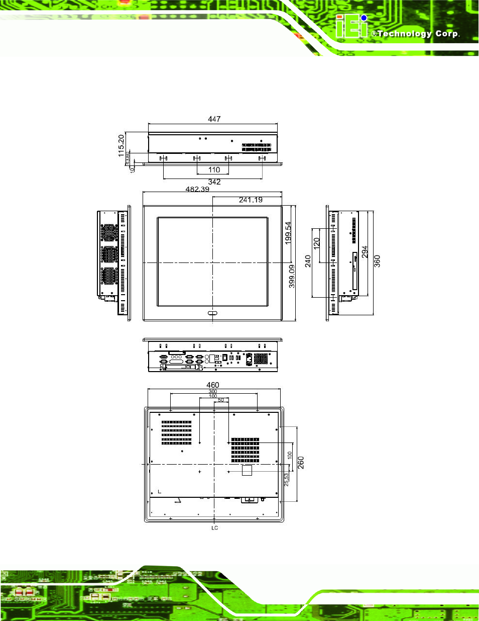 3 ppc-5190a-g41 dimensions, Figure 2-3: ppc-5190a-g41 dimensions (units in mm) | IEI Integration PPC-WIDS-51xxA-G41 User Manual | Page 31 / 152