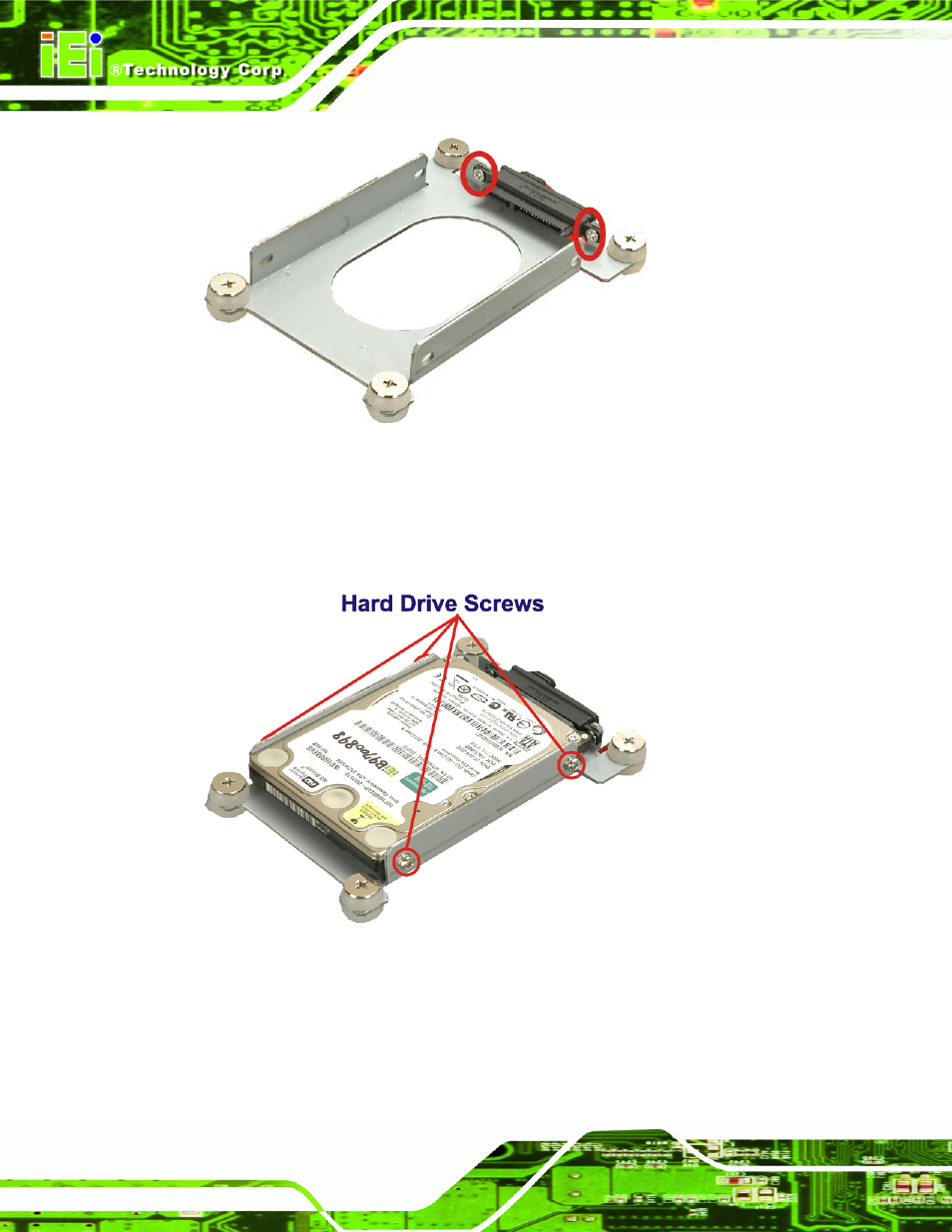Figure 4-6: hdd sata connector, Figure 4-7: hdd retention screws | IEI Integration PPC-WIDS-51xxA-G41 User Manual | Page 54 / 152