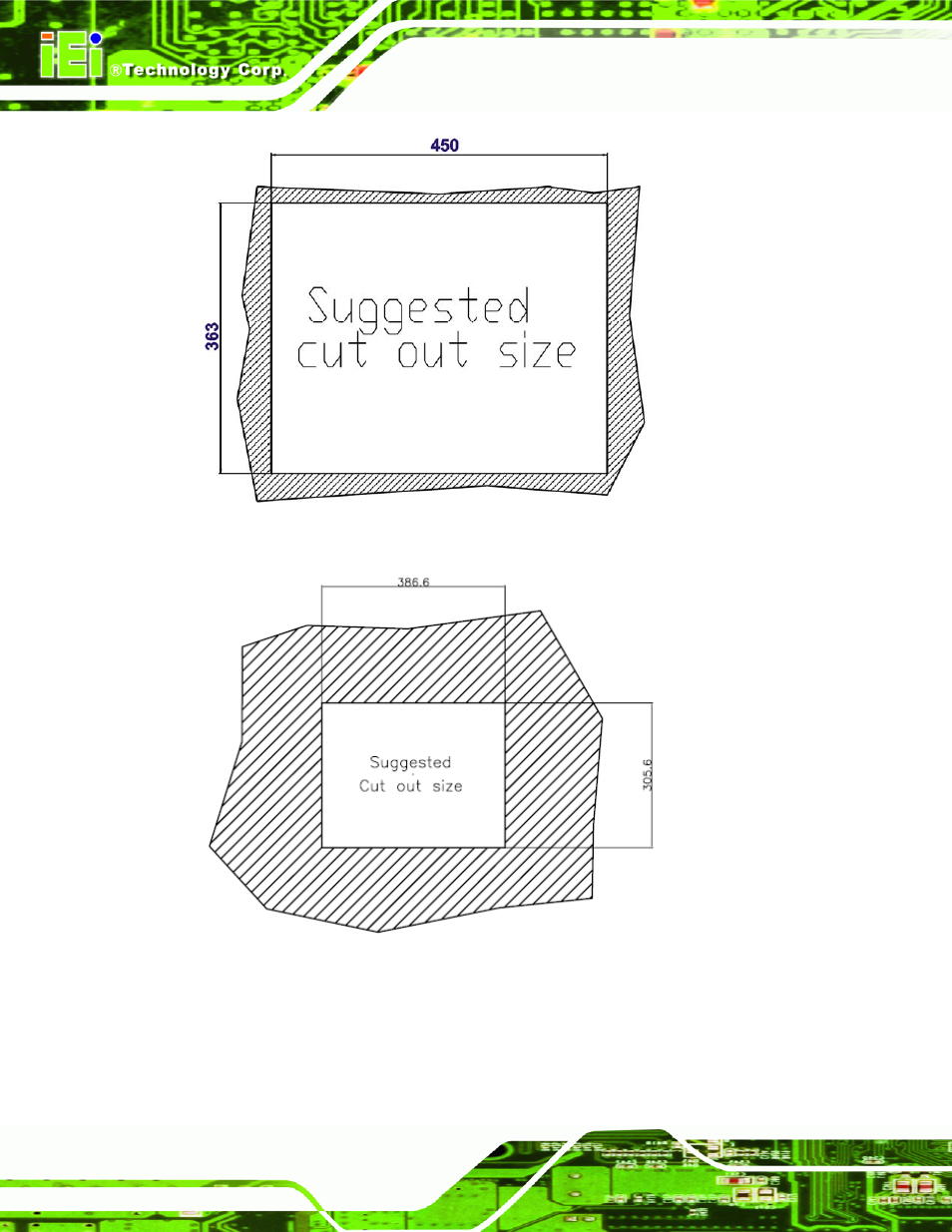 Figure 4-33: ppc-5190a-g41 panel cutout dimensions, Figure 4-34: wids-515a-g41 panel cutout dimensions | IEI Integration PPC-WIDS-51xxA-G41 User Manual | Page 72 / 152