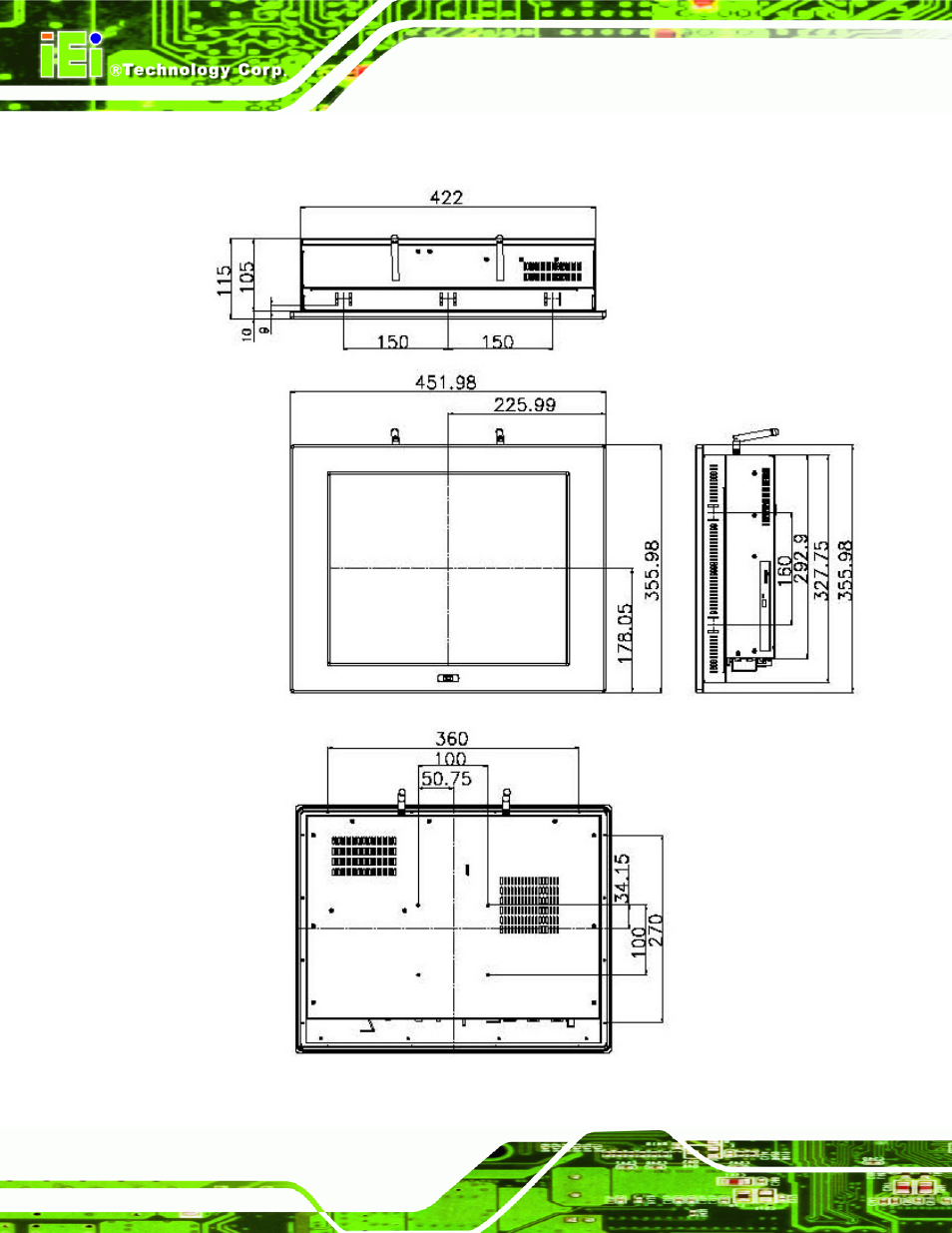 2 ppc-5170a-h61 dimensions, Figure 1-11: ppc-5170a-h61 dimensions (mm) | IEI Integration PPC-51xxA-H61 User Manual | Page 27 / 193