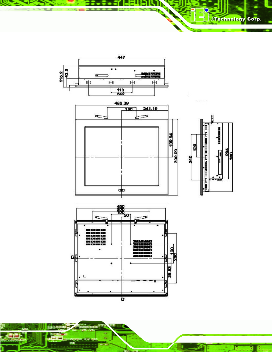 3 ppc-5190a-h61 dimensions, Figure 1-12: ppc-5190a-h61 dimensions (mm) | IEI Integration PPC-51xxA-H61 User Manual | Page 28 / 193