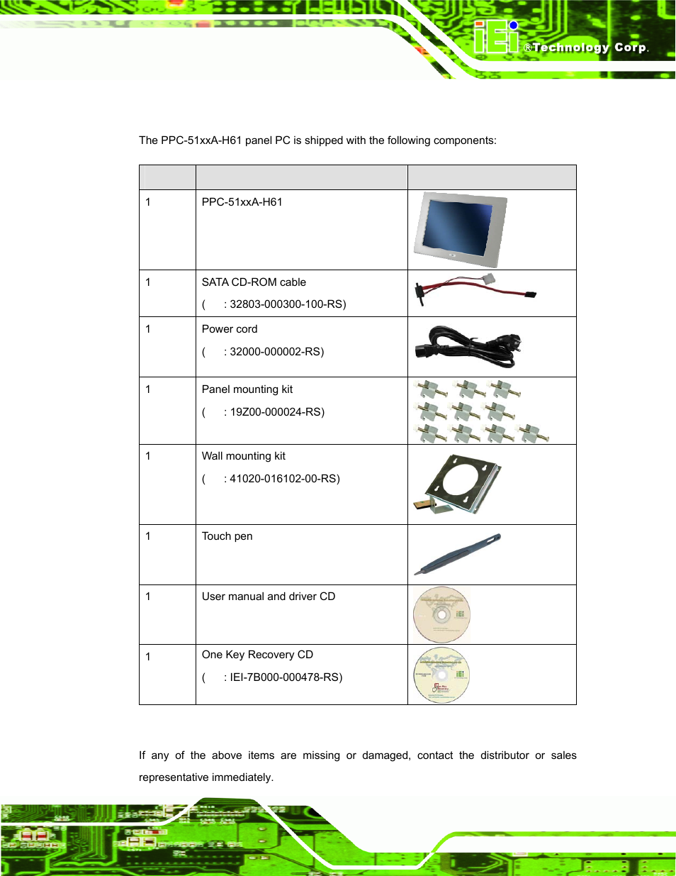 2 packing list, Acking, Table 2-1: packing list | IEI Integration PPC-51xxA-H61 User Manual | Page 34 / 193