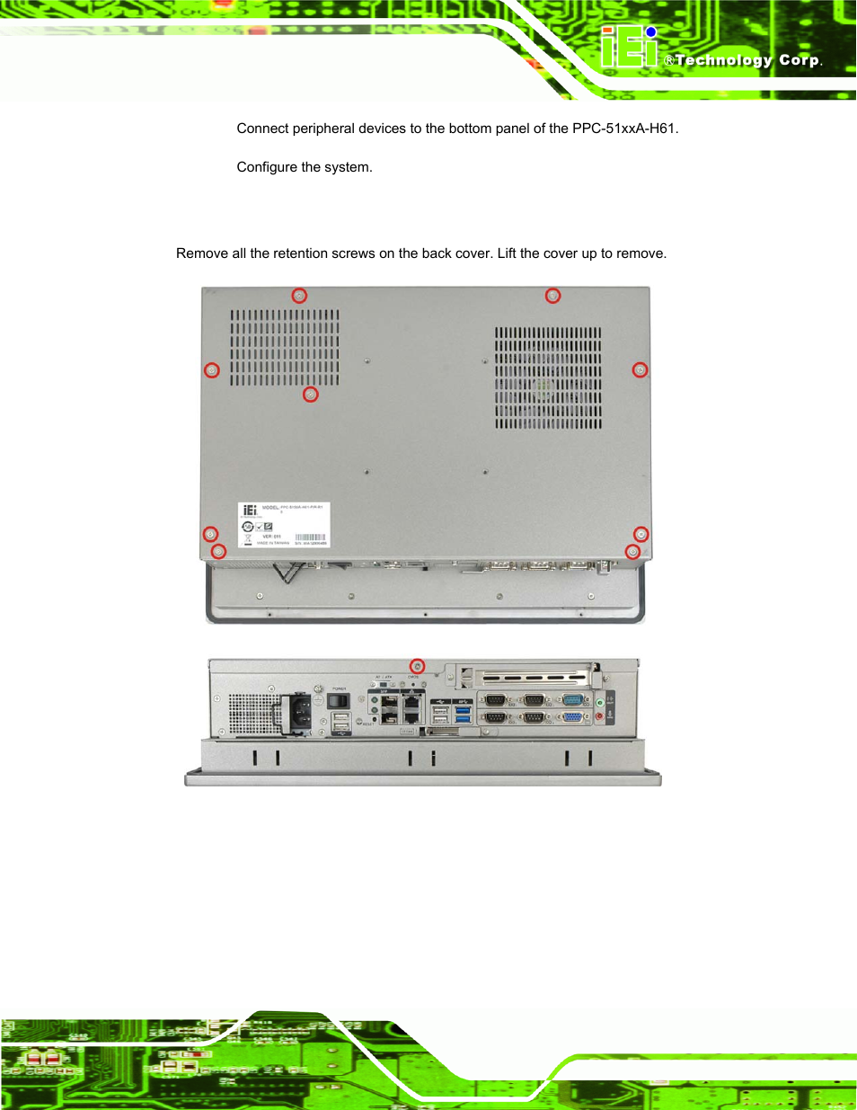 5 removing the back cover, Emoving the, Over | IEI Integration PPC-51xxA-H61 User Manual | Page 40 / 193