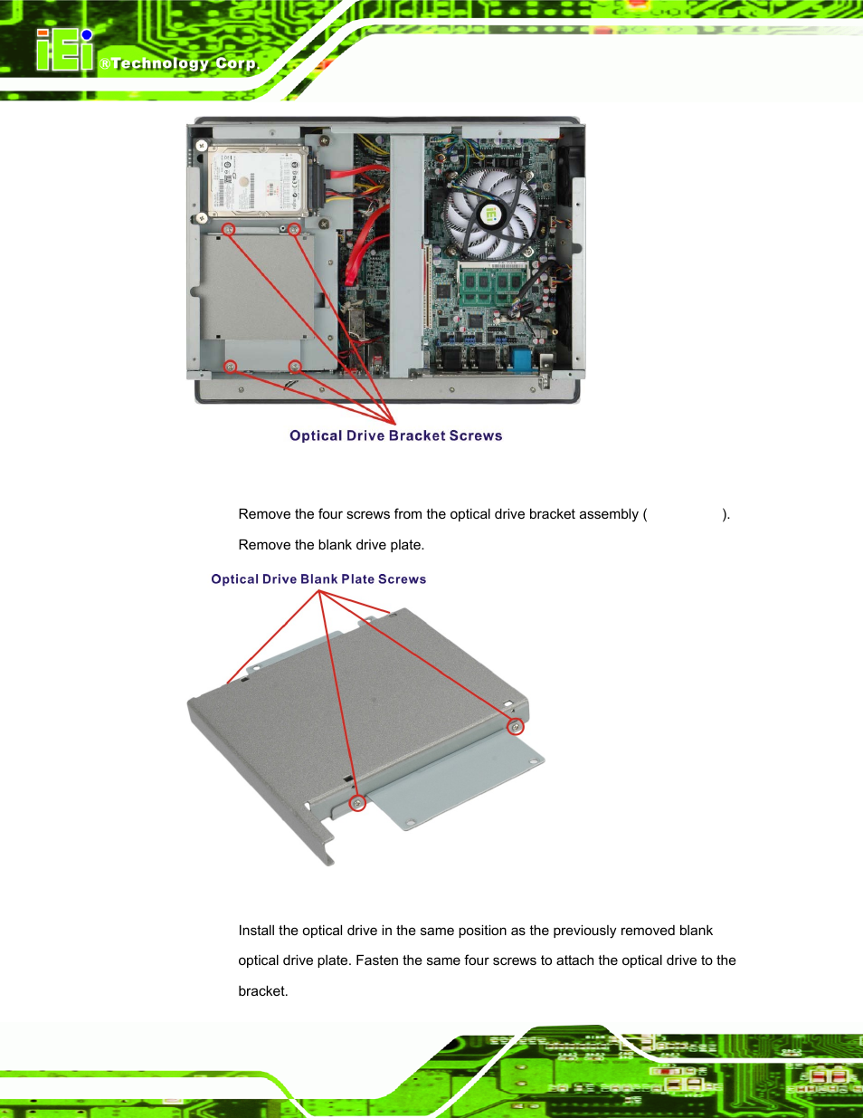 Figure 3-11: optical drive blank plate assembly | IEI Integration PPC-51xxA-H61 User Manual | Page 49 / 193