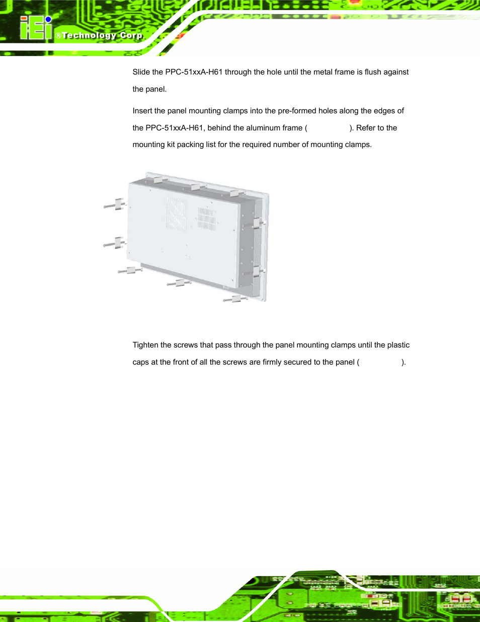 Figure 3-28: panel mounting clamp positions | IEI Integration PPC-51xxA-H61 User Manual | Page 63 / 193