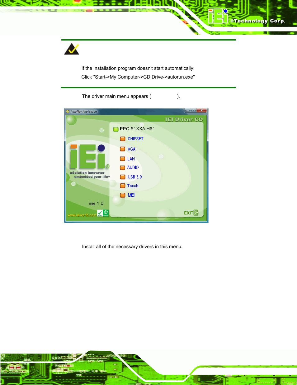 Figure 3-42: driver menu | IEI Integration PPC-51xxA-H61 User Manual | Page 76 / 193