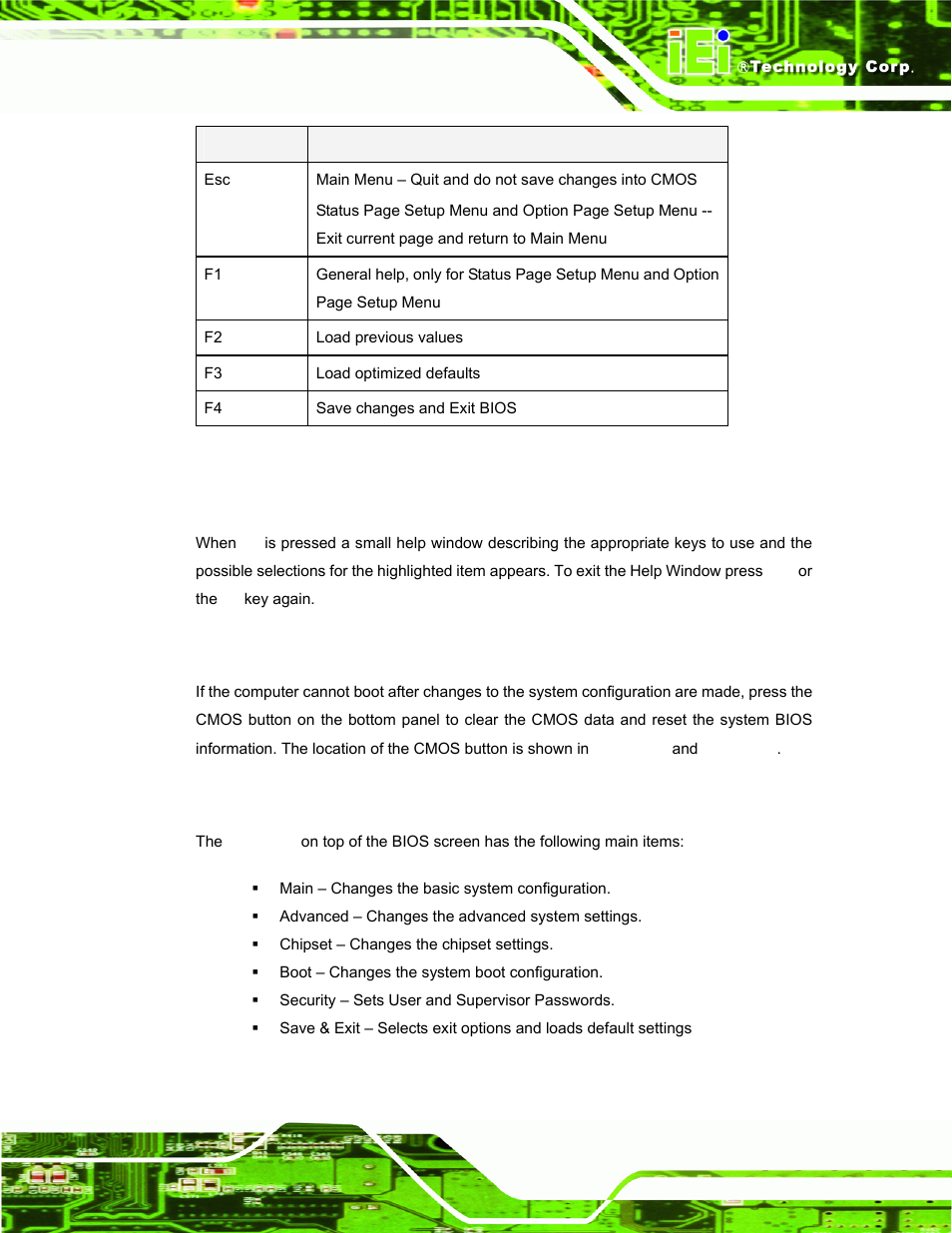 3 getting help, 4 unable to reboot after configuration changes, 5 bios menu bar | Table 5-1: bios navigation keys | IEI Integration PPC-51xxA-H61 User Manual | Page 88 / 193