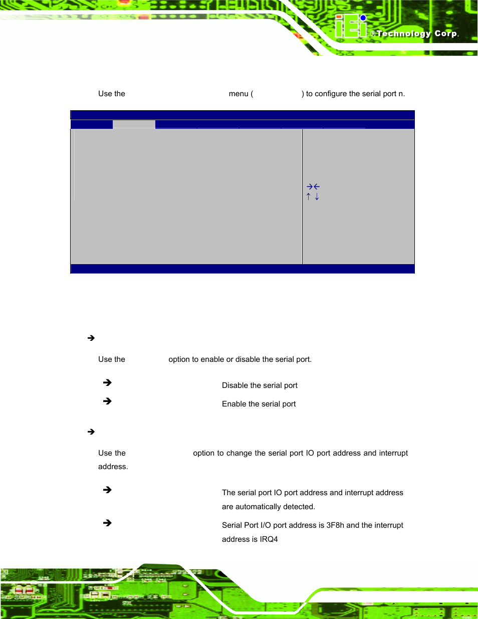 1 serial port n configuration, 1 serial port 1 configuration | IEI Integration PPC-51xxA-H61 User Manual | Page 98 / 193
