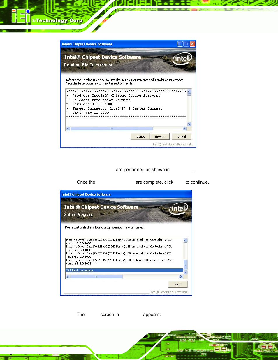 Figure 6-4: chipset driver read me file, Figure 6-5: chipset driver setup operations | IEI Integration PPC-5152-D525 v1.02 User Manual | Page 112 / 183
