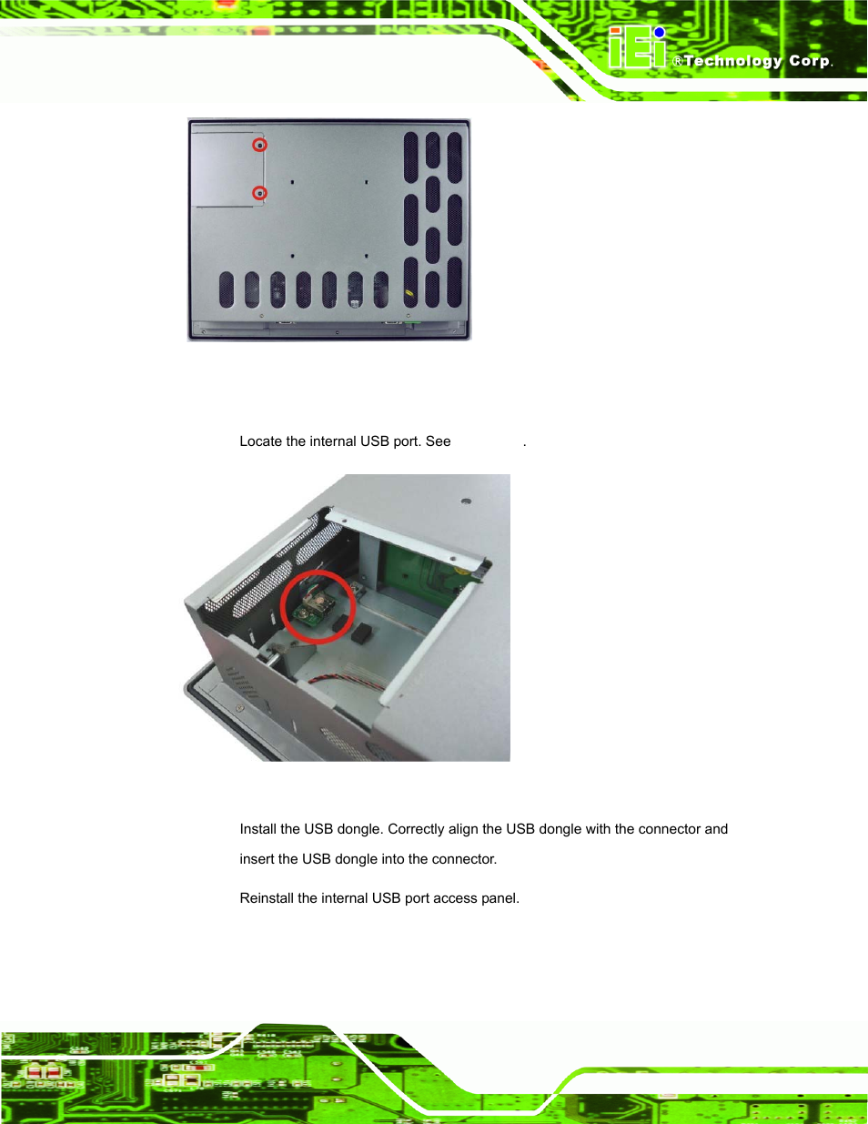 Figure 3-4: internal usb port location | IEI Integration PPC-5152-D525 v1.02 User Manual | Page 37 / 183