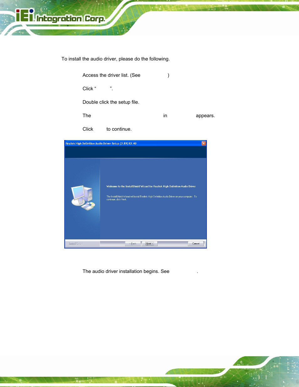 6 audio driver installation | IEI Integration PPC-5152-D525 v2.10 User Manual | Page 120 / 185