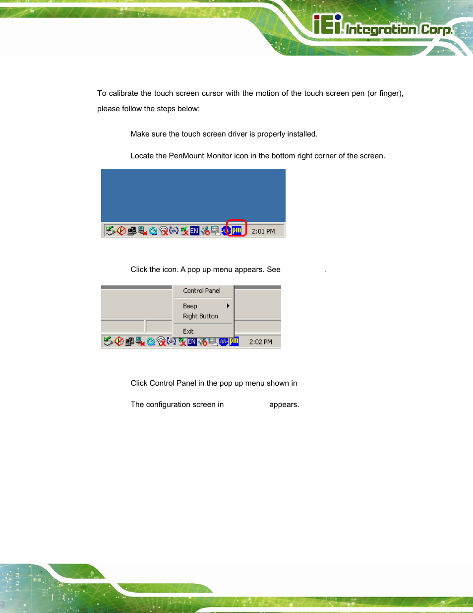 1 calibrating the touch screen | IEI Integration PPC-5152-D525 v2.10 User Manual | Page 125 / 185