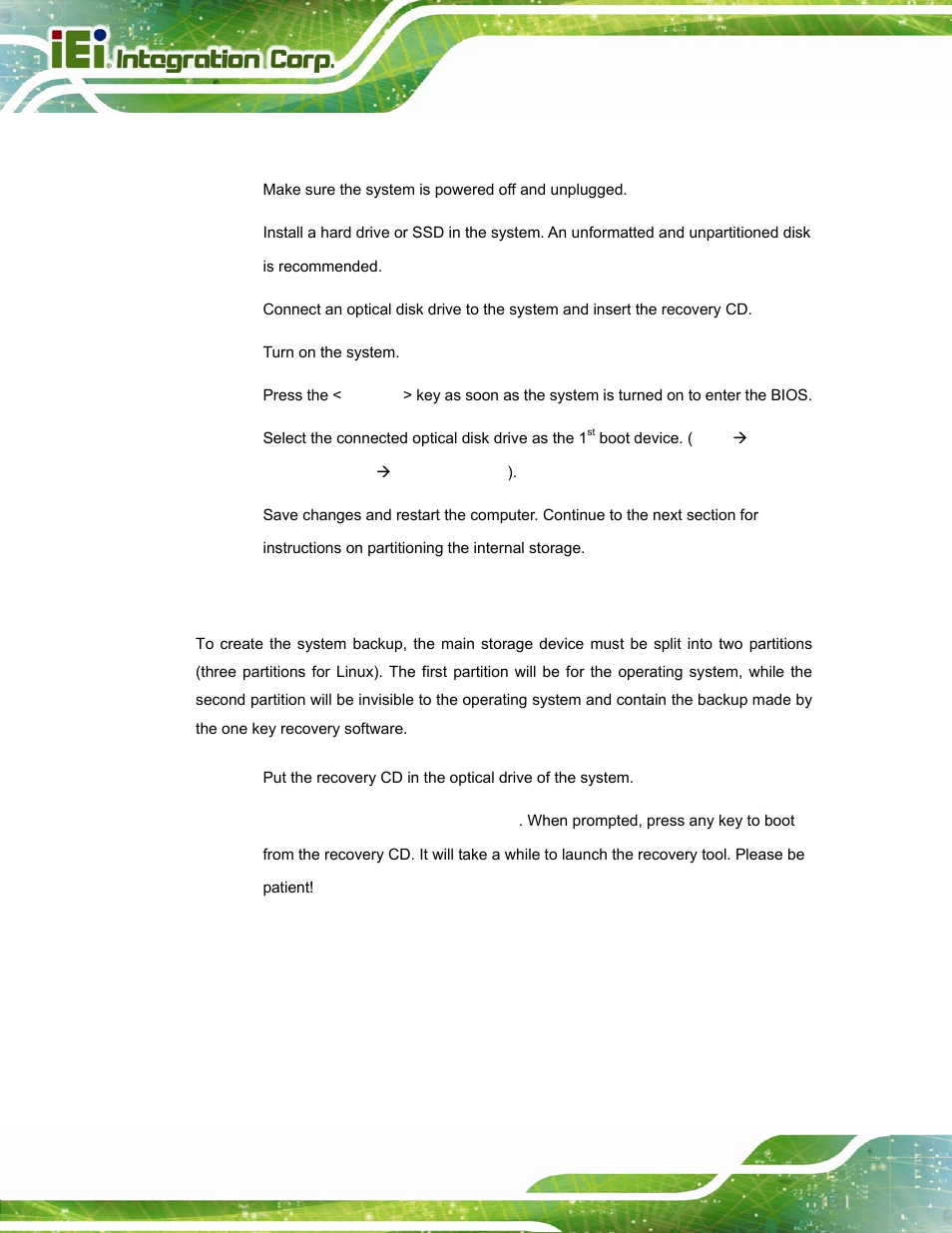 B.2.1 hardware and bios setup, B.2.2 create partitions | IEI Integration PPC-5152-D525 v2.10 User Manual | Page 138 / 185