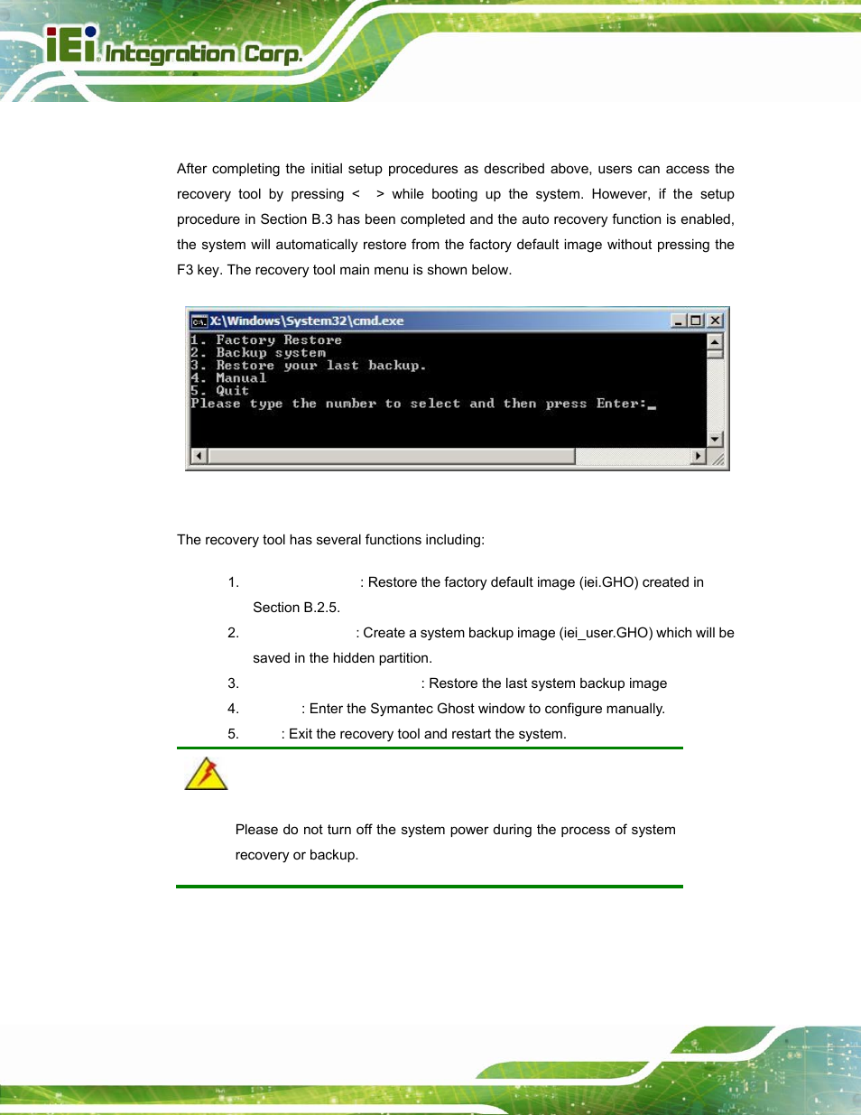 B.5 recovery tool functions | IEI Integration PPC-5152-D525 v2.10 User Manual | Page 158 / 185