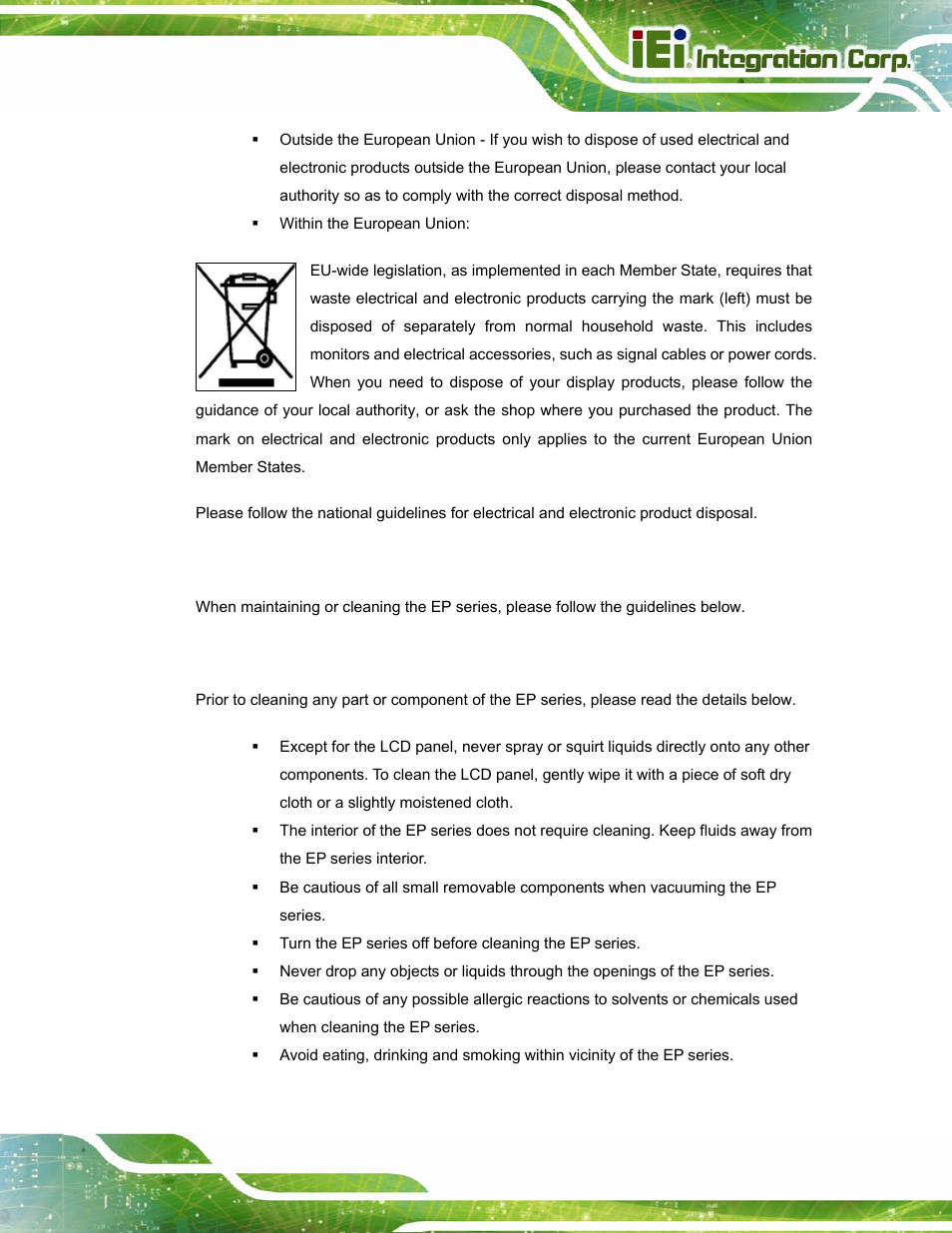 C.2 maintenance and cleaning precautions, C.2.1 maintenance and cleaning | IEI Integration PPC-5152-D525 v2.10 User Manual | Page 177 / 185