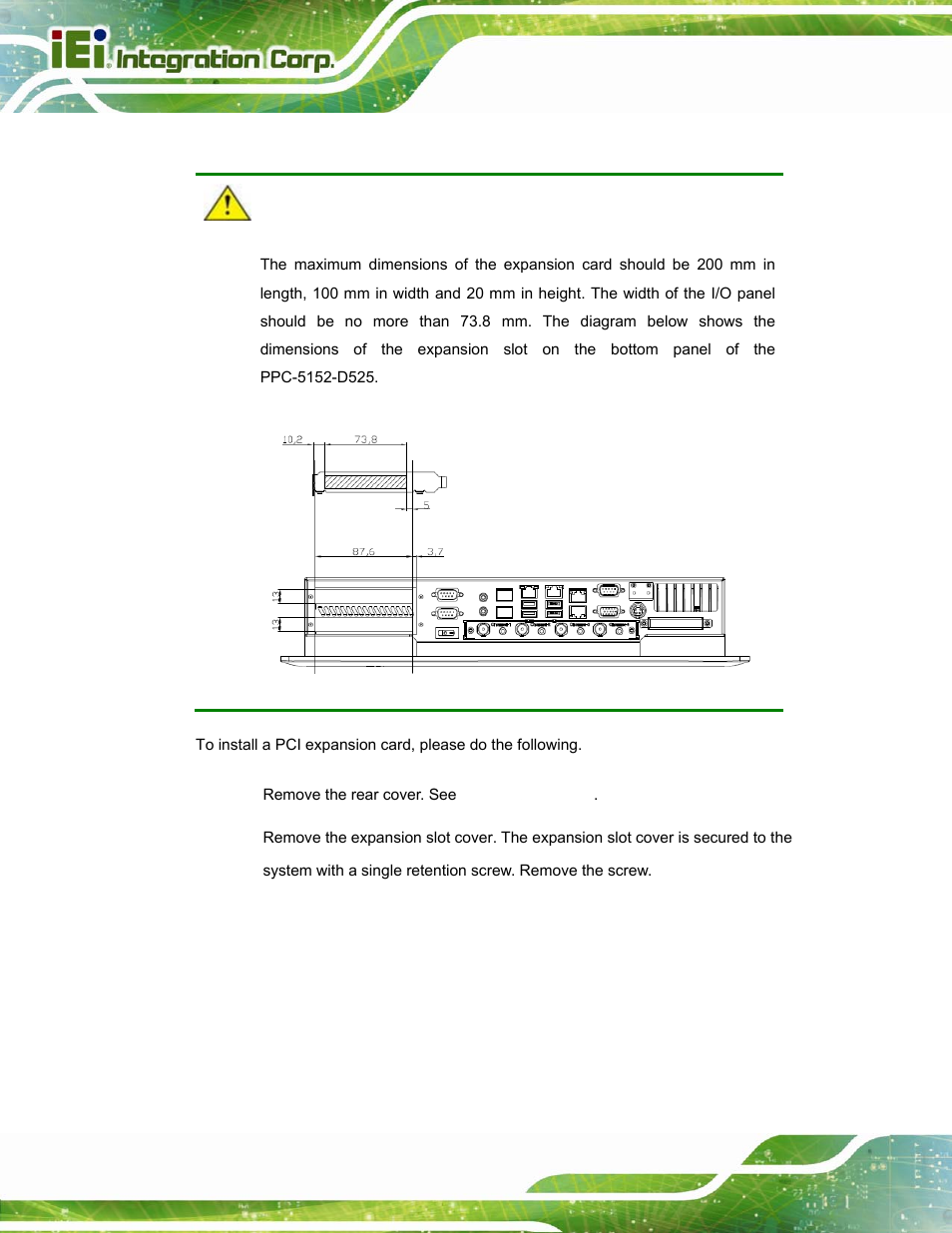 8 pci expansion card installation | IEI Integration PPC-5152-D525 v2.10 User Manual | Page 42 / 185